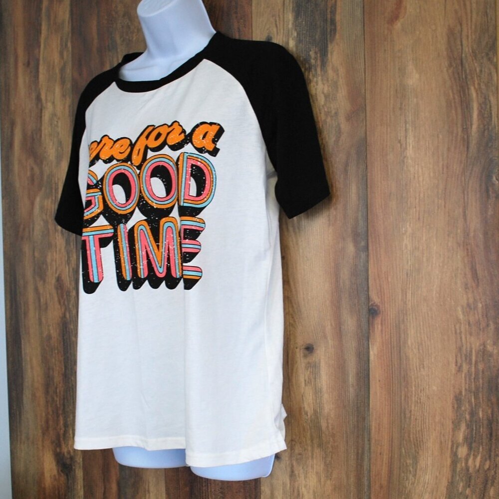 Women's L "Here for a Good Time" Tee Black White Tshirt - Picture 4 of 7
